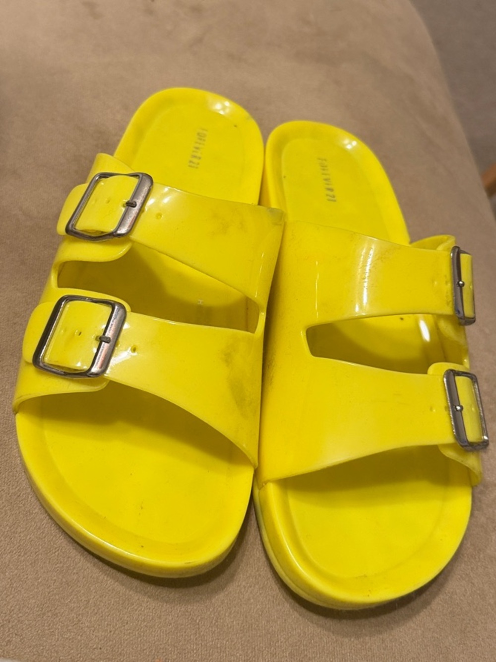 Bright Yellow Slide Sandals with Adjustable Buckles